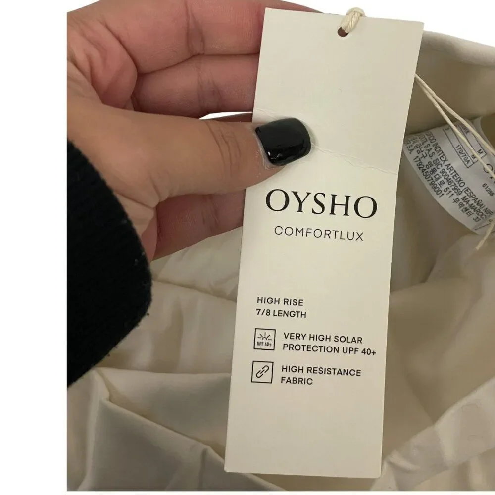Oysho Womens Leggings Medium M ecru Comfortlux High Rise 7/8 Length 6224/226 NWT